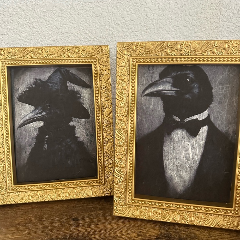 Gold Ornate Picture Frames with Crow Art
